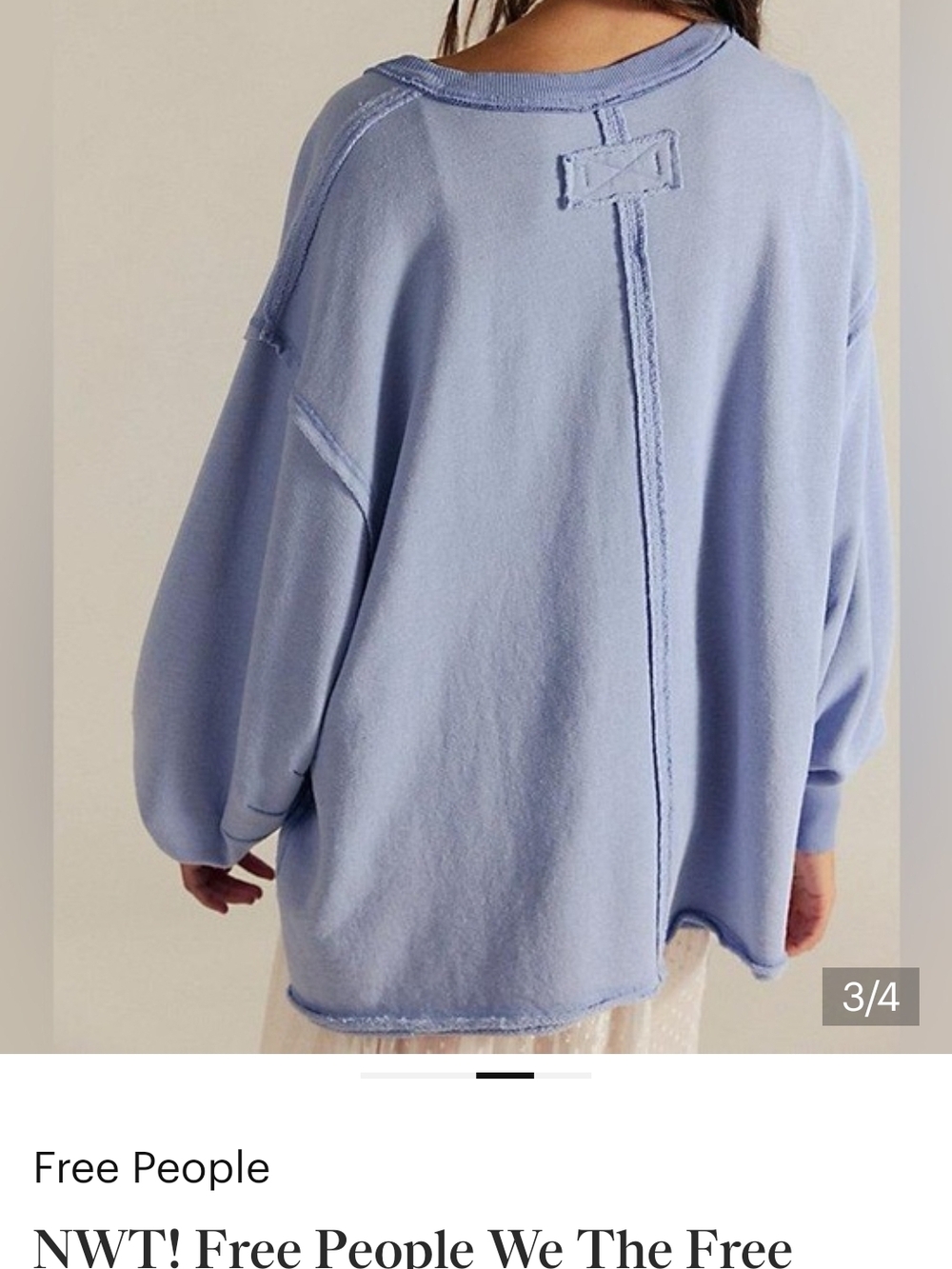 Free People Powder Blue VENICE V NECK SWEATSHIRT SIZE MED - Picture 3 of 5